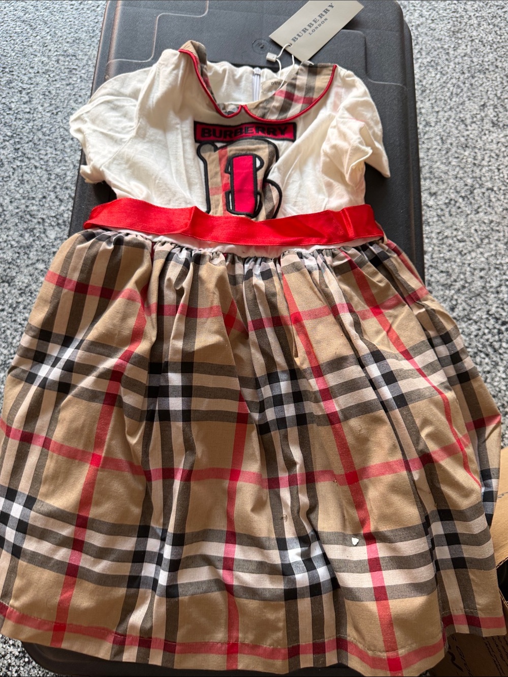Girls Red, Beige & Black Check Dress as is merchandise
